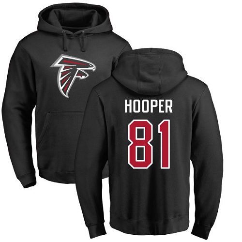 Atlanta Falcons Men Black Austin Hooper Name And Number Logo NFL Football #81 Pullover Hoodie Sweatshirts